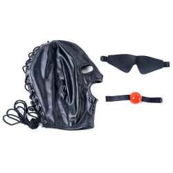 KINKgear Cagoule SM avec Bâillon et masque Subfull Noire